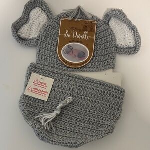 Gray Crochet Elephant Hat and Diaper Cover Set